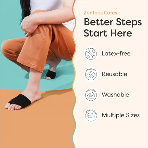 ZenToes Metatarsal Pads for Women, Ball of Foot Gel Cushion Sleeve, Medium - color: Black, size: Medium