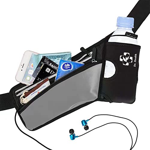 Running Belt Sport Waist Pack/Pouch w/Water Bottle Holder Hydration Fanny Pack Reflective Stripes Cellphone Storage Earphone hole for Dog walker Hiking Travel Adjustable Women/Men (Silver Gray) - color: Silver Gray