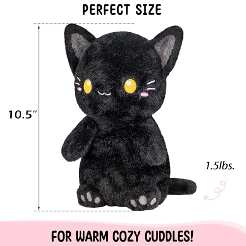 Black Cat Microwavable 1.5 lbs Unscented Heating Pad for Women and Kids- Cute Soft Cozy Pillow Plush Heatable Warm Stuffed Animals - Kawaii Hot and Cold Plushie - Black Cat Gifts for Girls and Women - color: Black Cat