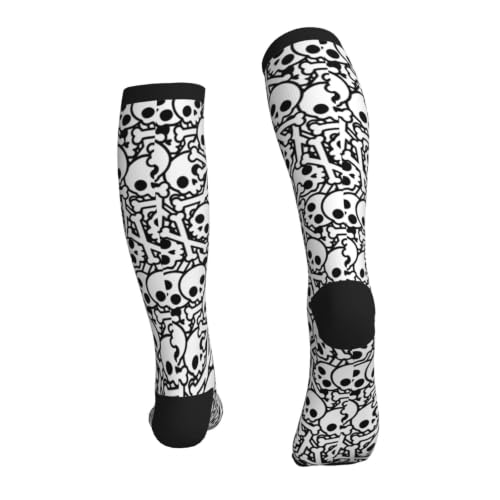 Tie Dye Compression Socks Knee High Support Socks For Women Men Running Athletic Hiking - color: Black Skull