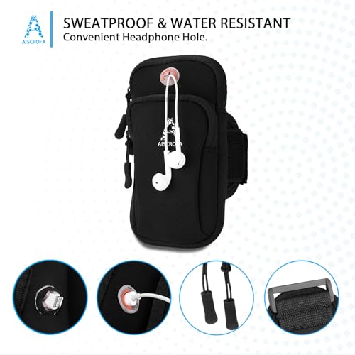 Sports Armband, Running Gym Universal Smartphone Arm Bag with Earphone Hole Multifunctional Pockets foriPhone 15, 14, 13, 12, 11 Pro Max, Xs, Xr, X, 8 Plus, SE, Galaxy S22 Ultra and More - color: Black