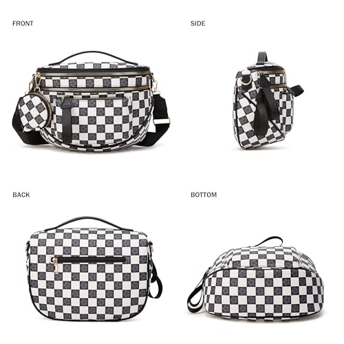 Makes Checkered Crossbody Bag Bum Bag for Women with Pouch - color: Black Checkered