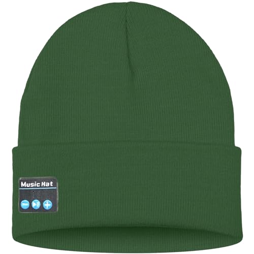 ATNKE LED Lighted Bluetooth Beanie Hat,USB Rechargeable 4 LED Wireless Music Running Headlamp Cap Gift for Men and Women - color: #Green