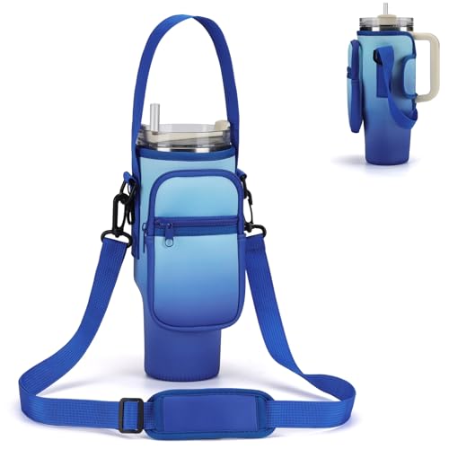 GOEWY Water Bottle Carrier Bag for Stanley Cup 40/30oz with Phone Pockets - color: Dark Blue, size: 30oz