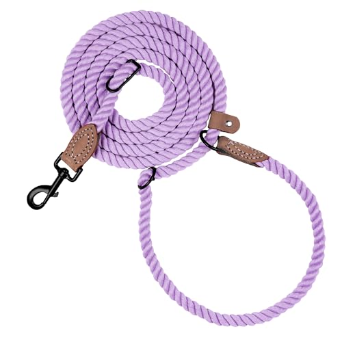 Mile High Life Hands Free Dog Leash, Crossbody Waist Leash with Genuine Leather Connection, Multifunctional Adjustable Slip Lead for Dog Walking Running (Purple, 7FT) - color: Purple, size: 7FT Hands Free