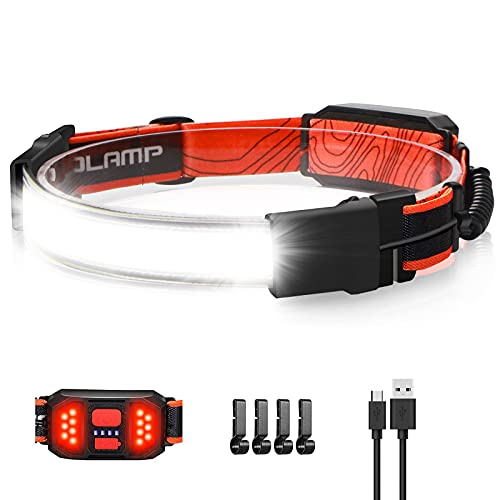 LED Headlamp, USB Rechargeable Hard Hat Light, 230° Broadbeam Headlight - color: Red