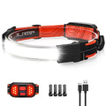LED Headlamp, USB Rechargeable Hard Hat Light, 230° Broadbeam Headlight - color: Red