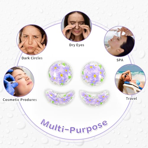 4PCS Gel Eye Ice Pack Set Reusable, Cold and Hot Compress for Eyes - color: Purple Flowers