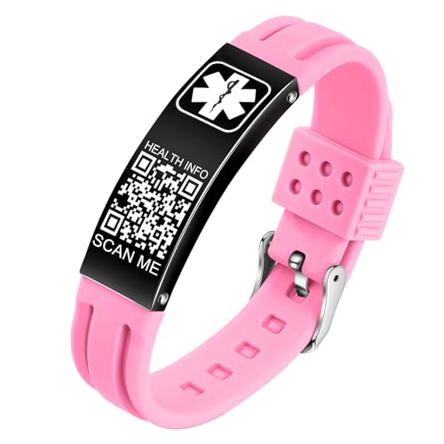 Medical Bracelets for Men Women with QR Code Medical Alert ID Bracelets - color: Black Pink