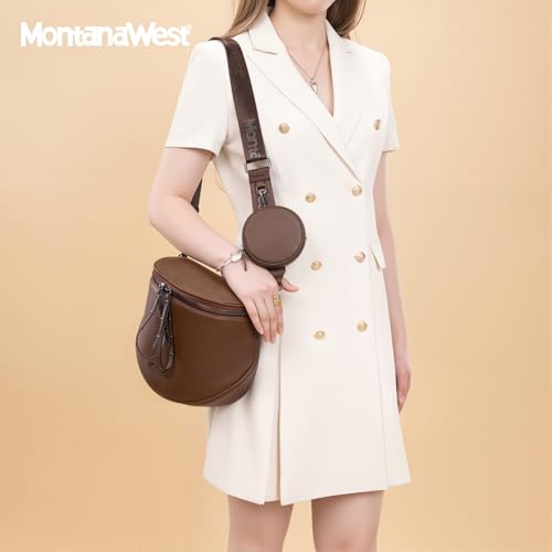 Montana West Crossbody Bag for Women, Vegan Leather Bum Bag with Coin Purse - color: Coffee