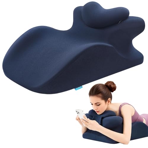 Adaptive Hip Pillow for Couples, Memory Foam Ergonomic Elevation Bed Support Pillow for Back Pain & Post Surgery Recovery, Reading Cushion with Removable Washable Cover & Anti‑Slip Base (Blue)