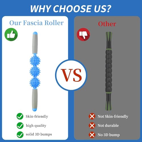 Fascia Muscle Roller, Cellulite Massager Fascia Roller for Cellulite and Sore Muscles, Neck, Leg, Back, Pressure Trigger Point Body Roller Deep Tissue Massage Stick Tools - 3 Massage Balls - color: Dark Blue