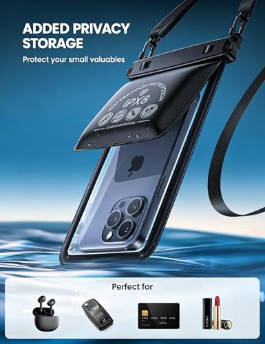 Lamicall Double Pocket Waterproof Phone Pouch, IPX8 Water proof Dry Bag - color: Black