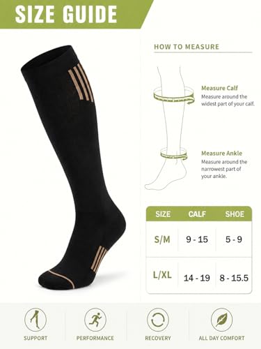 4-Pack 15-20 mmHg Athletic Compression Socks - color: Black, size: Small-Medium