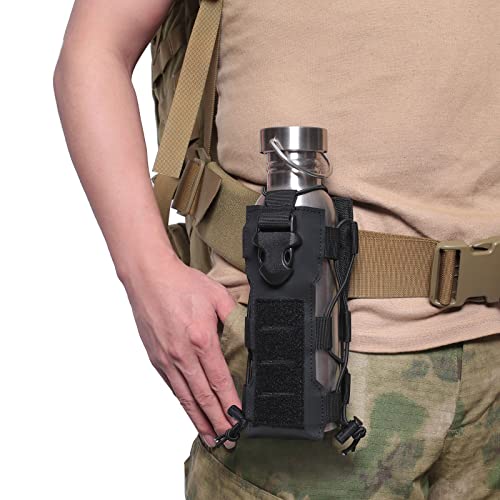 Tactical Molle Water Bottle Pouch & Adjustable Radio Holster Pouch Holder - color: Tan