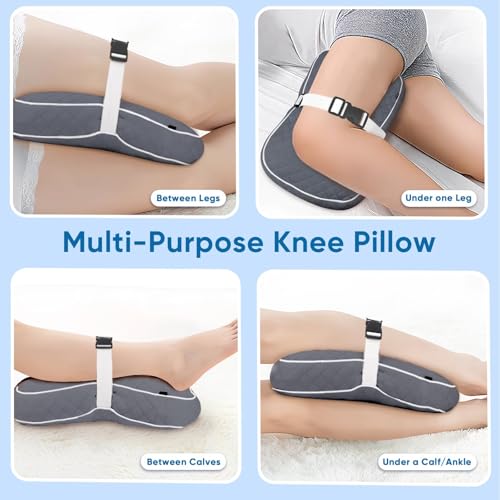 Knee Pillow with Soft Strap for Side Sleepers, Grid - Black - color: Grid - Black