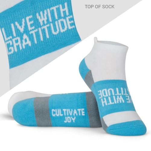 Gone For a Run Motivational Ankle Running Socks - Affirmation Runners Gifts - color: Live With Gratitude (Light Blue)