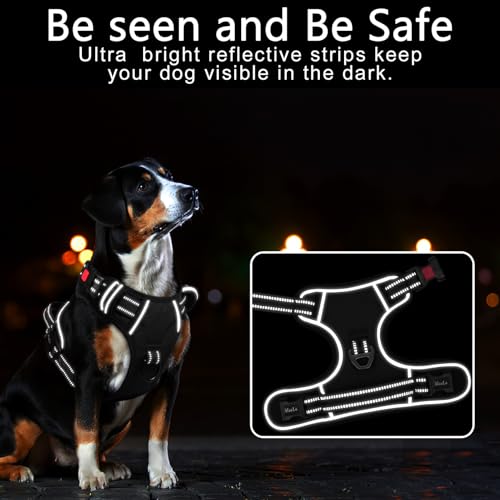HEELE Dog Harness for Medium, Reflective No Pull Front Clip Vest, Black, M - color: Lock Black, size: M (Pack of 1)