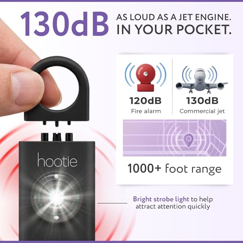 HOOTIE Personal Safety Alarm for Women, Men and Kids — 130dB Personal Alarm Keychain, Pull Pin Safety Alarm Keychain with Strobe Light, Self-Defense Alarm for Campus, Travel and Running — Black - color: Black