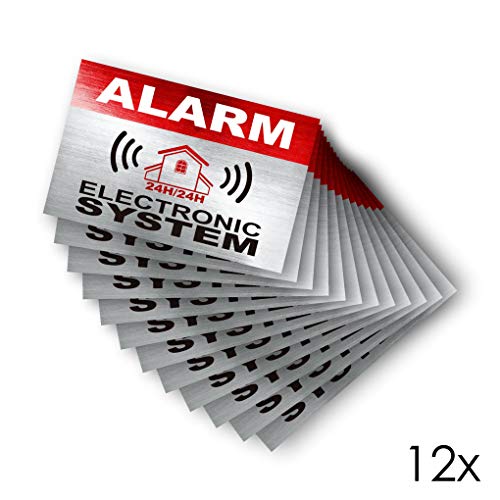 12 x Security Alarm Warning Sign Stickers - Alarm - Electronic System - for Internal and External use - Protection for Home, car... - Weatherproof - Size: 3,4 x 2,2 in