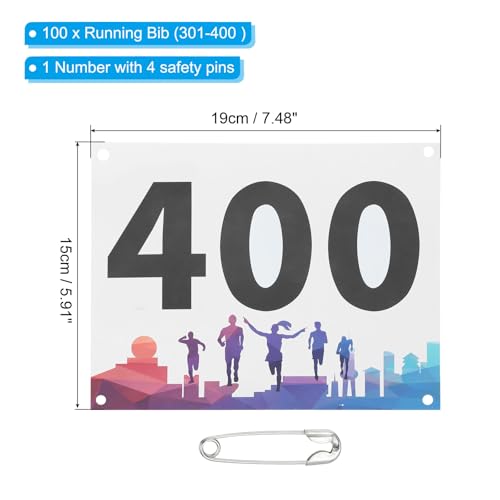 PATIKIL Tearproof Running Bib Numbers, Waterproof Race Competitor Numbers - size: 7x6 Inch, style: 301-400