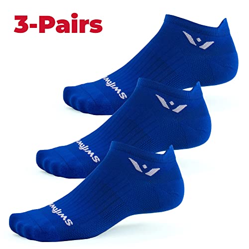 Swiftwick- ASPIRE (3 Pairs) No-Show Running Socks, Cycling Socks, Compression Fit - color: Cobalt - Tab, size: Small