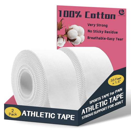 Athletic Tape, 2‑Pack White Sports Tape, Strong, Breathable & Easy‑to‑Tear