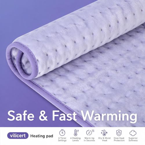 Electric Heating Pad for Back & Period, 6 Heat Settings Auto Off - color: Light Purple, size: 12'' x 24''