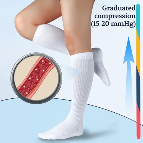 15-20 mmHg Cotton Compression Socks for Women & Men - color: White, size: 9-11