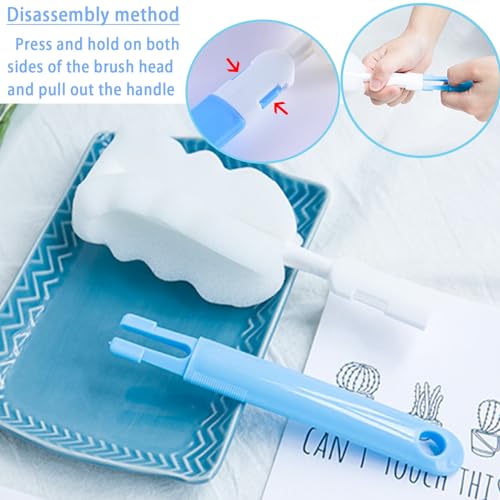 Bottle Brush 8PCS Sponge Cup Brush Set Cup Scrubber Brush Portable Long Handle Water Bottle Cleaner Brush for Baby Bottles Vacuum Flasks Mugs Glasswares (8PCS)