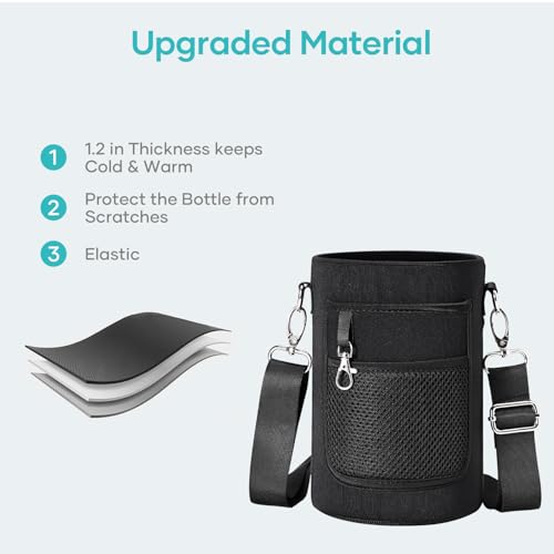 BUZIO Water Bottle Insulated Sleeve, Bottle Carrier with Strap - color: New Black, size: 64oz