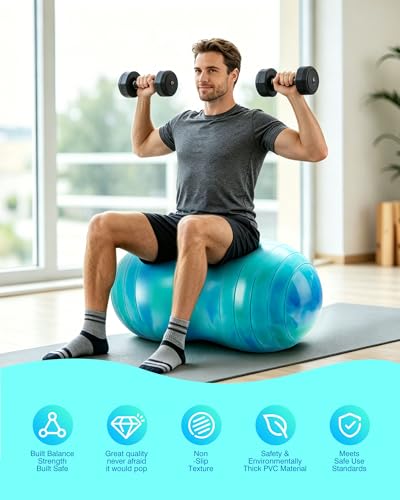 ZOOJOY Peanut Ball for Kids and Adults, 18/20Inch Anti-Burst Exercise Ball - color: Green & Blue, size: 39 x 20 Inch