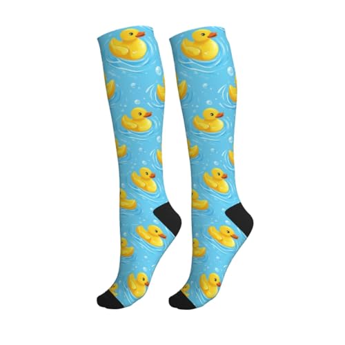 Cute Compression Socks Knee High Support Stockings Women Men - color: Cute Yellow Duck