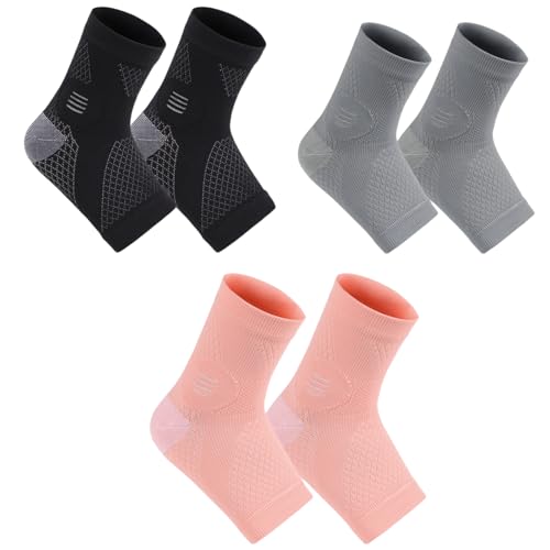 Breathable Knit Ankle Sleeve Wraps, Ankle Support Brace for Women & Men, Soft Lightweight Elastic Stabilizer for Running, Workout and Daily Activities (3 Pair/L/Black&Gray&Pink)
