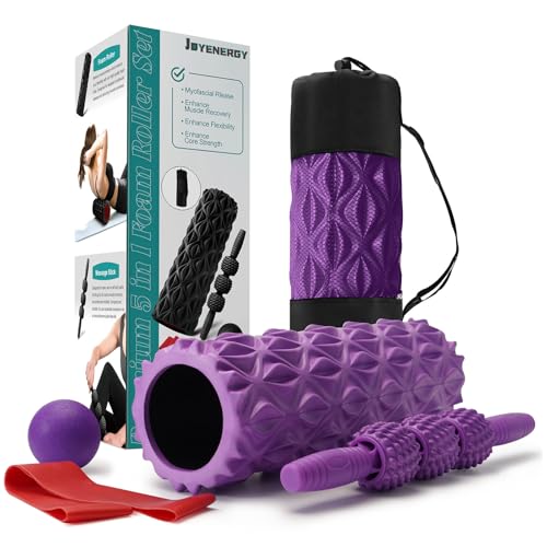 5 in 1 Foam Roller Set High Density Patented Foam Roller for Exercise - color: Purple Diamond