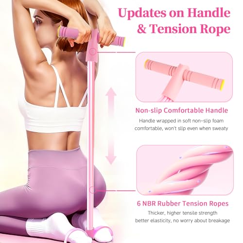Pedal Resistance Band with Handle, Upgraded 6-Tube Exercise Bands - color: Pink