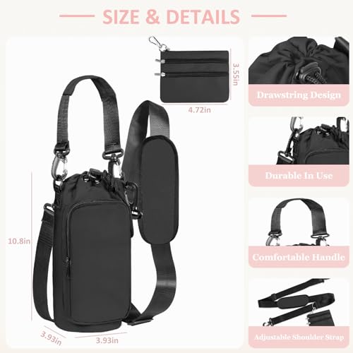Insulated Water Bottle Carrier with Adjustable Strap - 25/32/40 oz Water Bottle Crossbody Bag with Small Purse for Hiking, Gym, Travel - color: Black