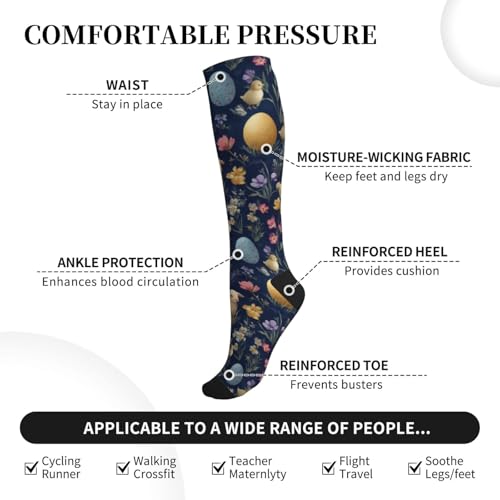 FREEHOTU Compression Knee High Socks for Women/Men Circulation 15-20 Mmhg - color: Easter Eggs Lambs