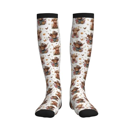 Compression Socks Women Knee High Support Circulation Stockings for Running Cycling Flying - color: Western Cow