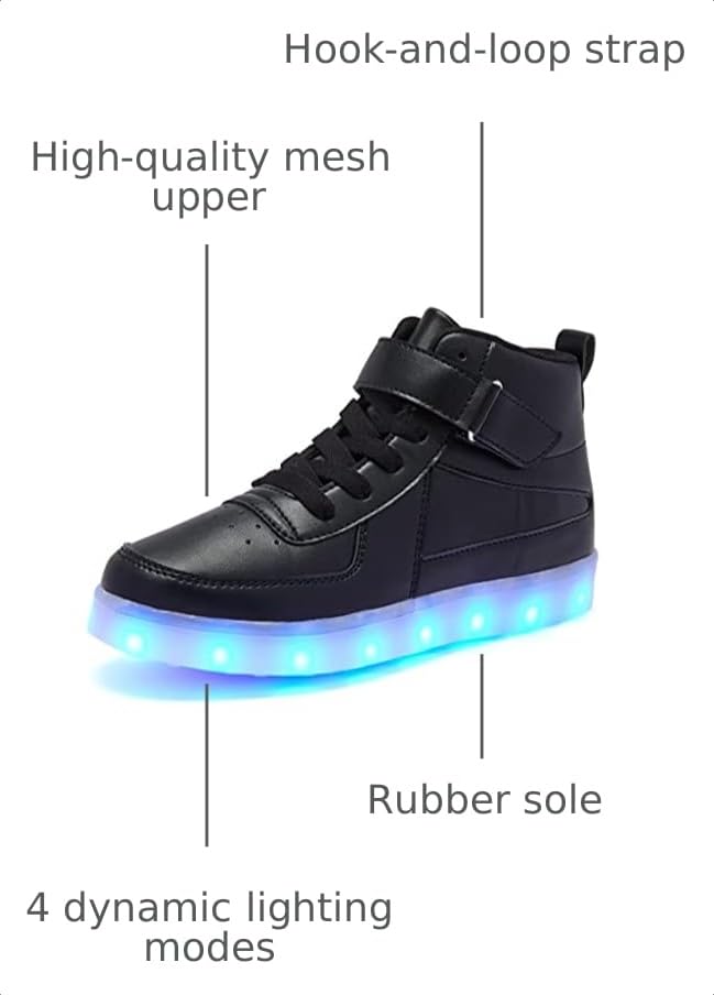 Kids LED Light up Shoes USB Charging Flashing Light Up High-top Sneakers for Boys and Girls Child Unisex - color: Black, size: 8.5 Toddler
