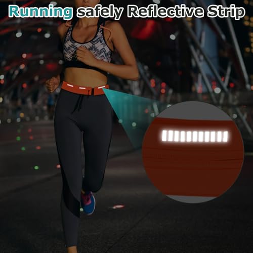 Running Belt Waist Pack, Orange, Dual Zippered Pockets, Adjustable Elastic Band with Reflective Strips (Orange) - color: Orange