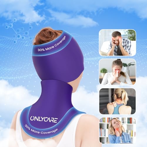 ONLYCARE Migraine Relief Cap & Neck Ice Pack Wrap Gel Gift Set for Women - color: Purple