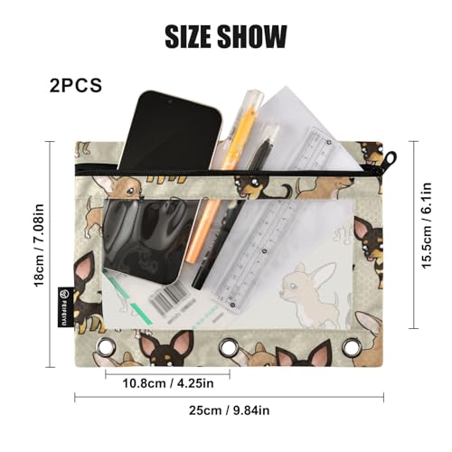 Chihuahua Puppy Pencil Pouches for 3 Ring Binder 2 Pack - color: Chihuahua Puppy