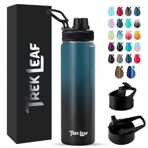 Travel Water Bottle with 3 Lids (Spout, Straw, Flip) Leak Proof, Quality, Vacuum Insulated, Stainless Steel (Cascade Shadow, 22 oz) - color: Cascade Shadow, size: 22 Ounces
