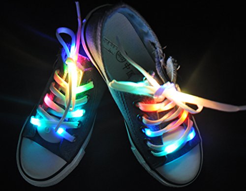 Lystaii LED Light Waterproof Shoelaces Battery Powered Flash RGB Colorful