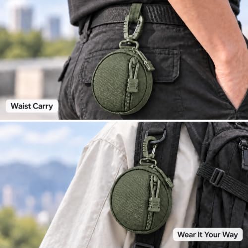 Small Tactical EDC Pouch, 1000D Nylon Round MOLLE Pod for Men - color: Green