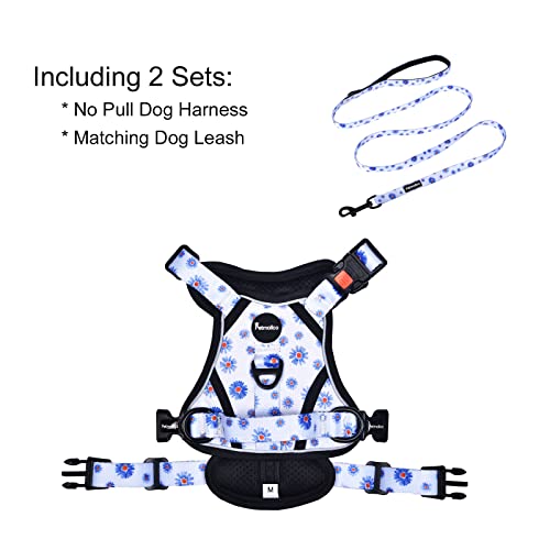 Petmolico No Pull Dog Harness and Leash Set with 4 Clips, Daisy, Medium - color: Dasiy, size: Medium