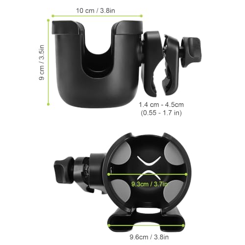 Accmor Stroller Cup Holder with Phone Holder, Bike Cup Holder, Walker Scooter Wheelchair Cup Holder Attachment, Universal Cup Holder for Uppababy Graco Strollers - color: All Black