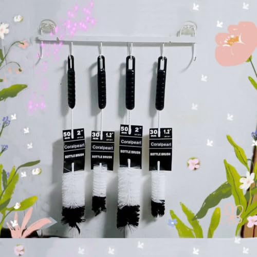 Bottle Brushes Thin Long Handle X 2, Soft Nylon Slim Wire Set