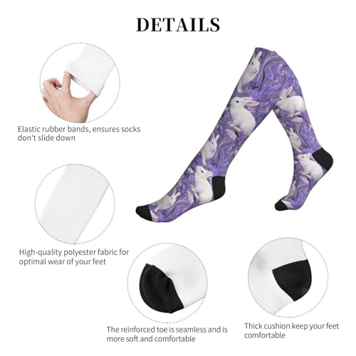 Cute Compression Socks Knee High Support Stockings Women Men - color: Rabbit Purple1